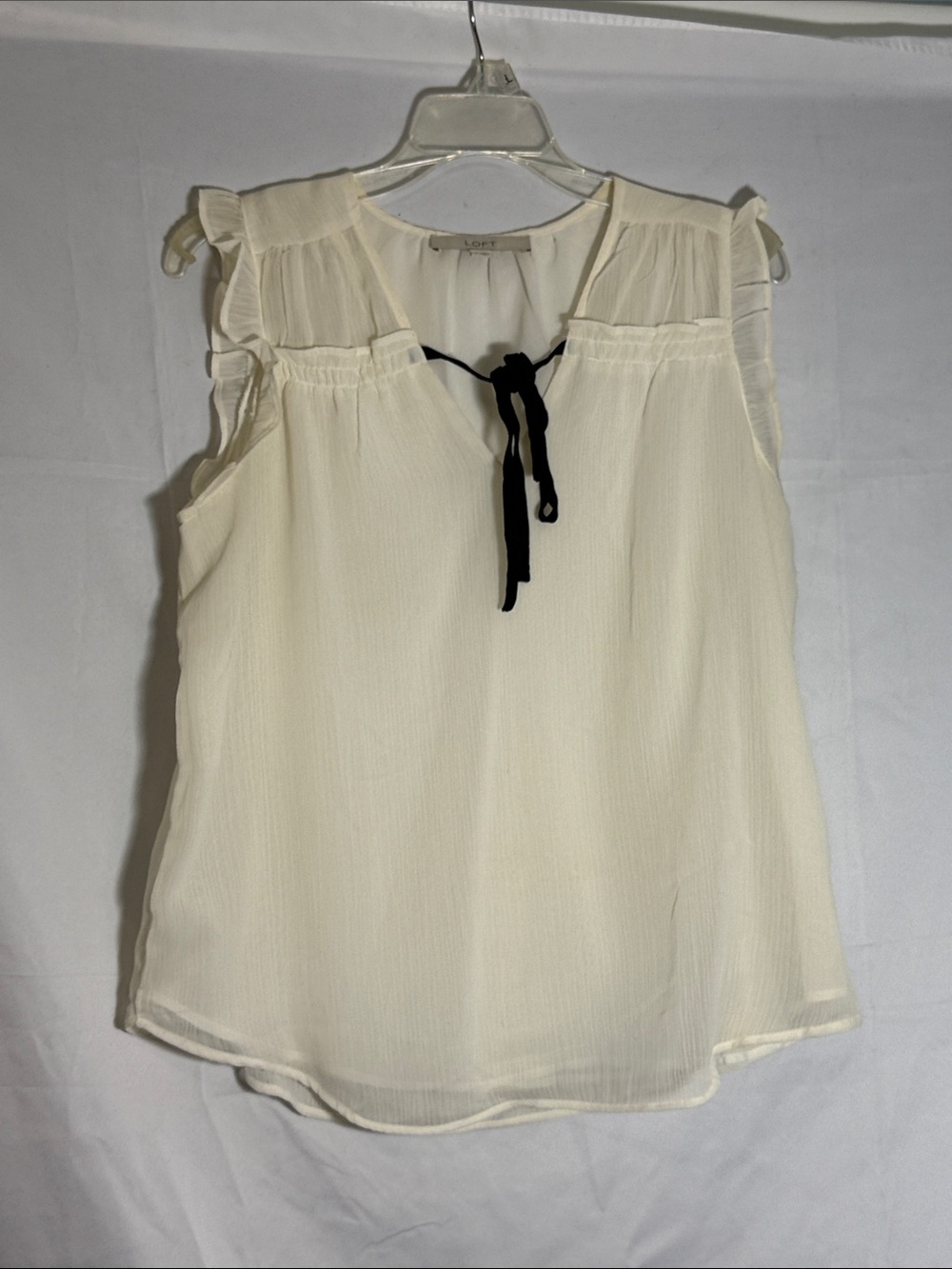LOFT Cream Sleeveless Tie-Front Camisole with Velvet Black Neck Tie